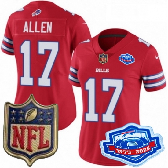 Women Buffalo Bills 17 Josh Allen Red 2025 F U S E Farewell Season Gold Shield Stitched Football Jersey