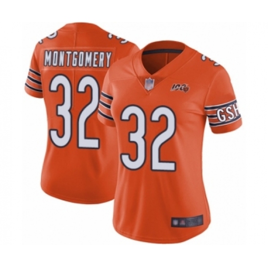 Women's Chicago Bears #32 David Montgomery Orange Alternate 100th Season Limited Football Jersey - Ujersey