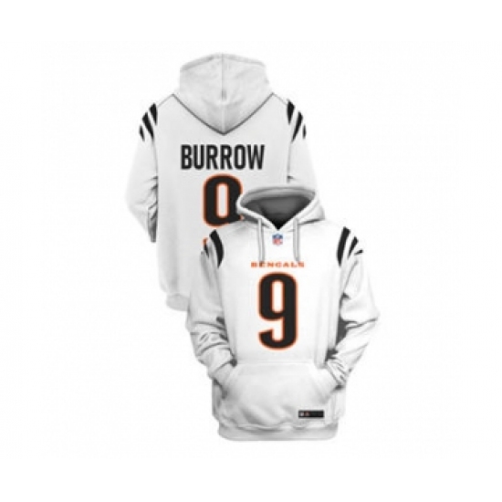 Men's Cincinnati Bengals #9 Joe Burrow 2021 White Pullover Football Hoodie - Ujersey