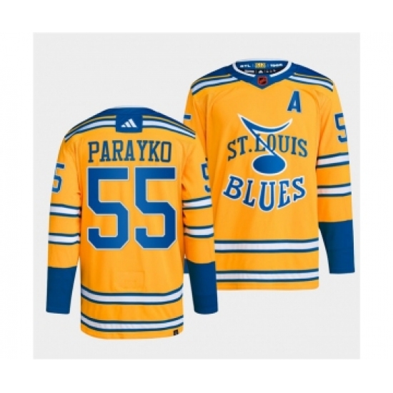 Men's St. Louis Blues #55 Colton Parayko Yellow 2022-23 Reverse Retro Stitched Jersey - Ujersey