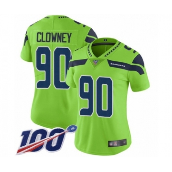 Women's Seattle Seahawks #90 Jadeveon Clowney Limited Green Rush Vapor Untouchable 100th Season Football Jersey - Ujersey