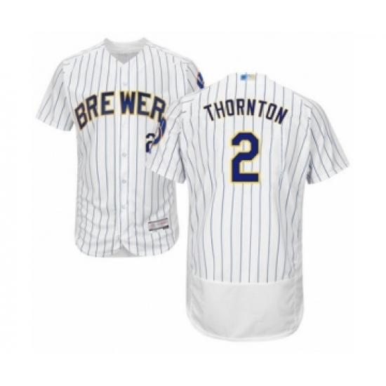 Men's Milwaukee Brewers #2 Trent Grisham White Home Flex Base Authentic Collection Baseball Player Jersey