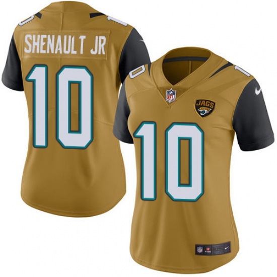 Women's Jacksonville Jaguars #10 Laviska Shenault Jr. Gold Stitched Limited Rush Jersey - Ujersey