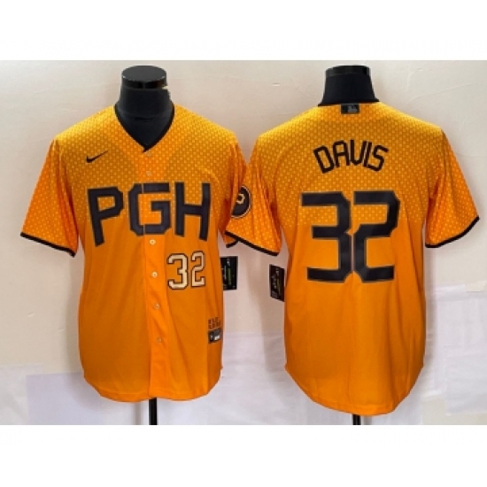 Men's Nike Pittsburgh Pirates #32 Henry Davis Number Yellow 2023 City Connect Stitched Jersey - Ujersey