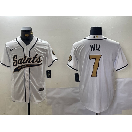 Men's New Orleans Saints #7 Taysom Hill White With Cool Base Stitched Baseball Jersey - Ujersey