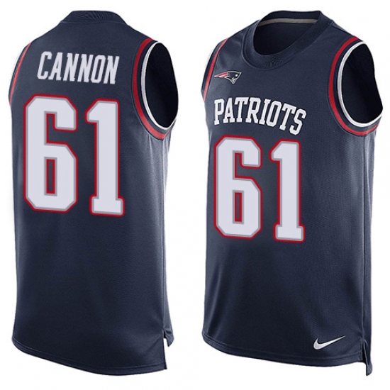 Men's Nike New England Patriots #61 Marcus Cannon Limited Navy Blue Player Name & Number Tank Top NFL Jersey - Ujersey