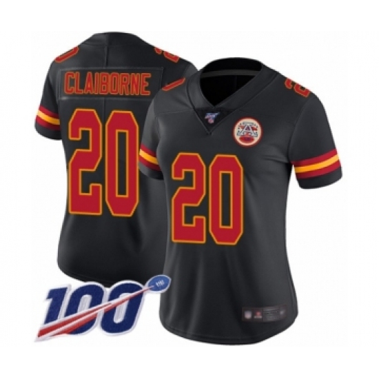 Women's Kansas City Chiefs #20 Morris Claiborne Limited Black Rush Vapor Untouchable 100th Season Football Jersey - Ujersey