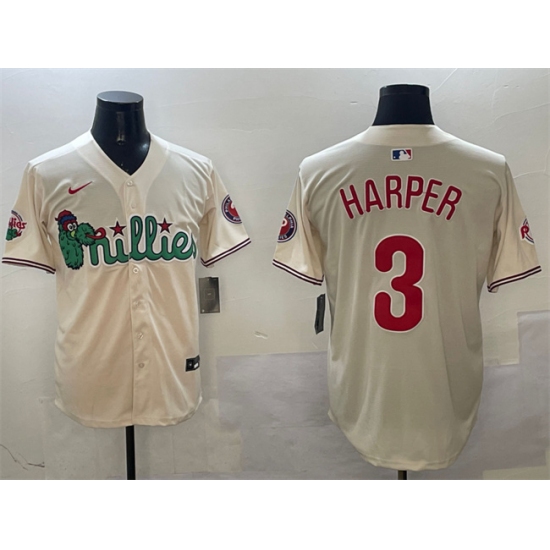 Men's Philadelphia Phillies #3 Bryce Harper Cream Phanatic Limited Stitched Jersey - Ujersey