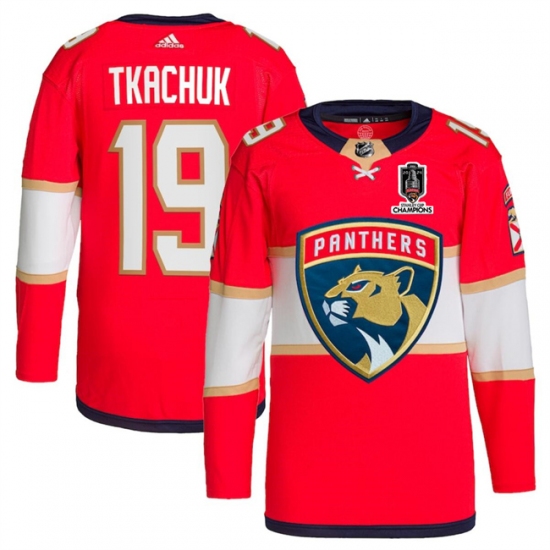Men's Florida Panthers #19 Matthew Tkachuk Red Home 2024 Stanley Cup Champions Stitched Jersey - Ujersey