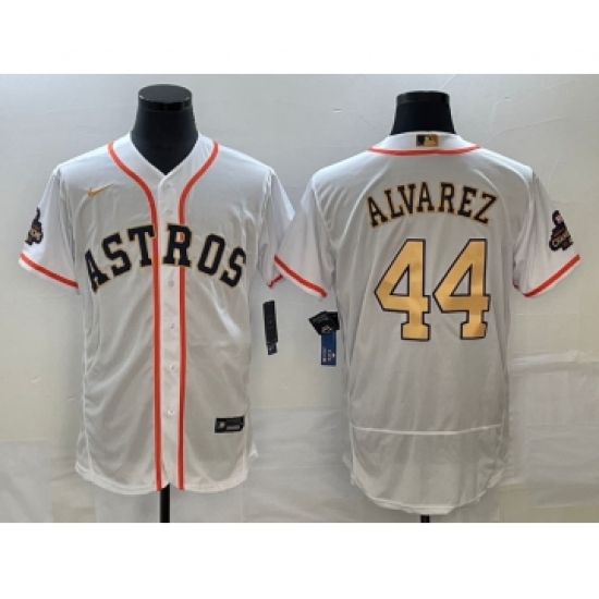 Men's Houston Astros #44 Yordan Alvarez 2023 White Gold World Serise Champions Flex Base Stitched Jersey - Ujersey