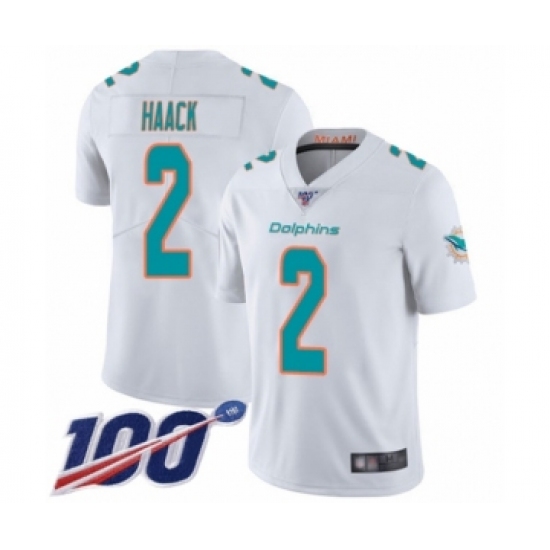 Men's Miami Dolphins #2 Matt Haack White Vapor Untouchable Limited Player 100th Season Football Jersey - Ujersey