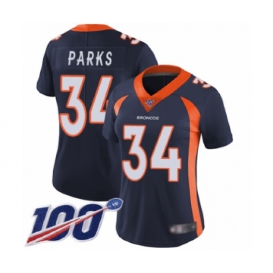 Women's Denver Broncos #34 Will Parks Navy Blue Alternate Vapor Untouchable Limited Player 100th Season Football Jersey - Ujersey