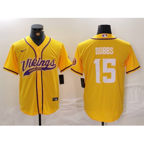 Men's Minnesota Vikings #15 Joshua Dobbs Yellow Cool Base Stitched Baseball Jersey - Ujersey