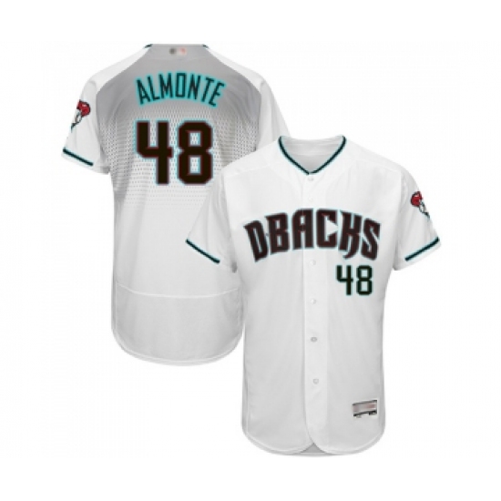 Men's Arizona Diamondbacks #48 Abraham Almonte White Teal Alternate Authentic Collection Flex Base Baseball Jersey - Ujersey