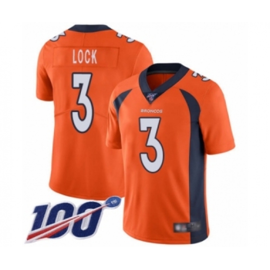 Men's Denver Broncos #3 Drew Lock Orange Team Color Vapor Untouchable Limited Player 100th Season Football Jersey - Ujersey