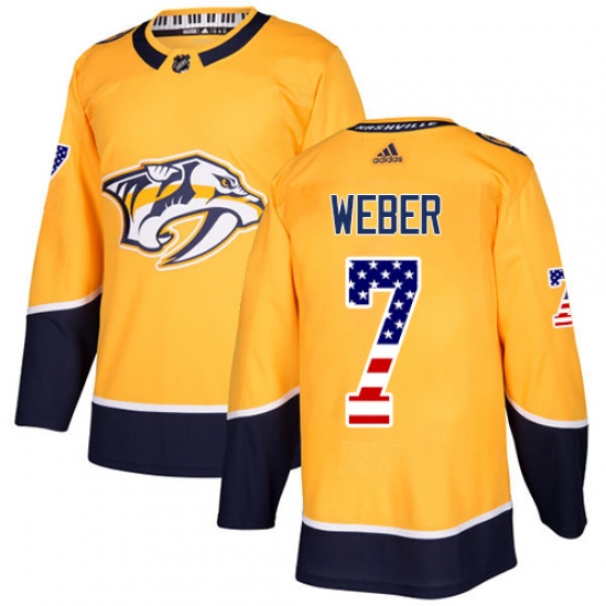 Men's Adidas Nashville Predators #7 Yannick Weber Authentic Gold USA Flag Fashion NHL Jersey - Ujersey