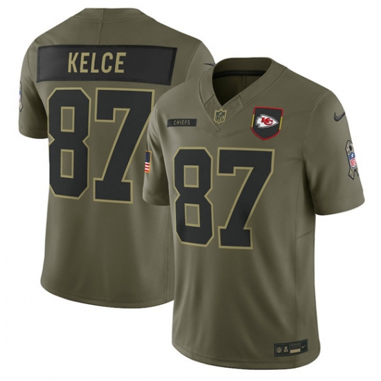 Men's Kansas City Chiefs #87 Travis Kelce Olive 2025 Salute to Service Limited Football Stitched Jersey - Ujersey