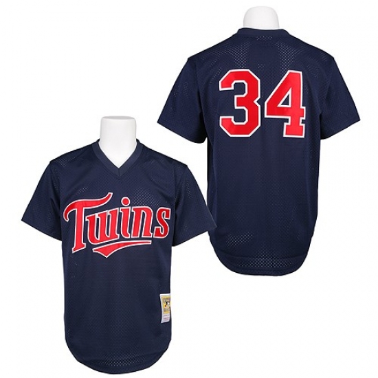 Men's Mitchell and Ness 1991 Minnesota Twins #34 Kirby Puckett Authentic Navy Blue Throwback MLB Jersey - Ujersey