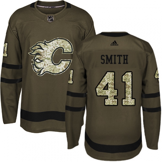 Men's Adidas Calgary Flames #41 Mike Smith Authentic Green Salute to Service NHL Jersey - Ujersey