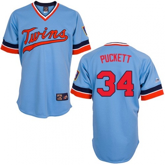 Men's Majestic Minnesota Twins #34 Kirby Puckett Authentic Light Blue Cooperstown Throwback MLB Jersey - Ujersey