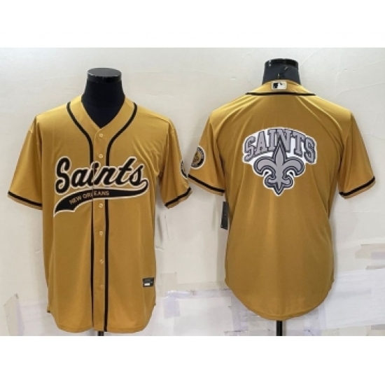 Men's New Orleans Saints Gold Team Big Logo With Patch Cool Base Stitched Baseball Jersey - Ujersey