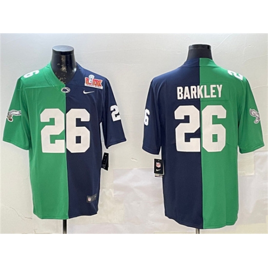 Men's Philadelphia Eagles #26 Saquon Barkley Green & Navy Split 2025 Super Bowl LIX Vapor Untouchable Limited Football Stitched Jersey
