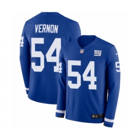 Youth Nike New York Giants #54 Olivier Vernon Limited Royal Blue Therma Long Sleeve NFL Jersey - Ujersey