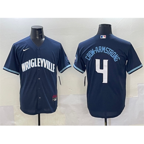 Men's Chicago Cubs #4 Pete Crow-Armstrong Navy City Connect Stitched Baseball Jersey - Ujersey
