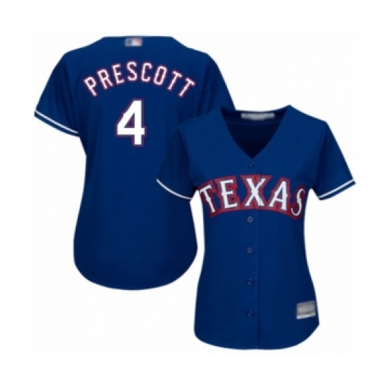 Women's Texas Rangers #4 Dak Prescott Authentic Royal Blue Alternate 2 Cool Base Baseball Jersey - Ujersey
