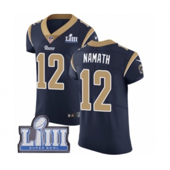 Men's Nike Los Angeles Rams #12 Joe Namath Navy Blue Team Color Vapor Untouchable Elite Player Super Bowl LIII Bound NFL Jersey - Ujersey
