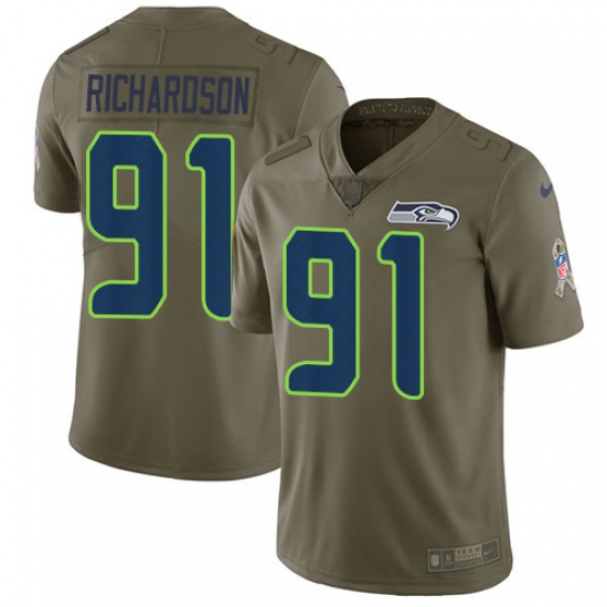 Youth Nike Seattle Seahawks #91 Sheldon Richardson Limited Olive 2017 Salute to Service NFL Jersey - Ujersey