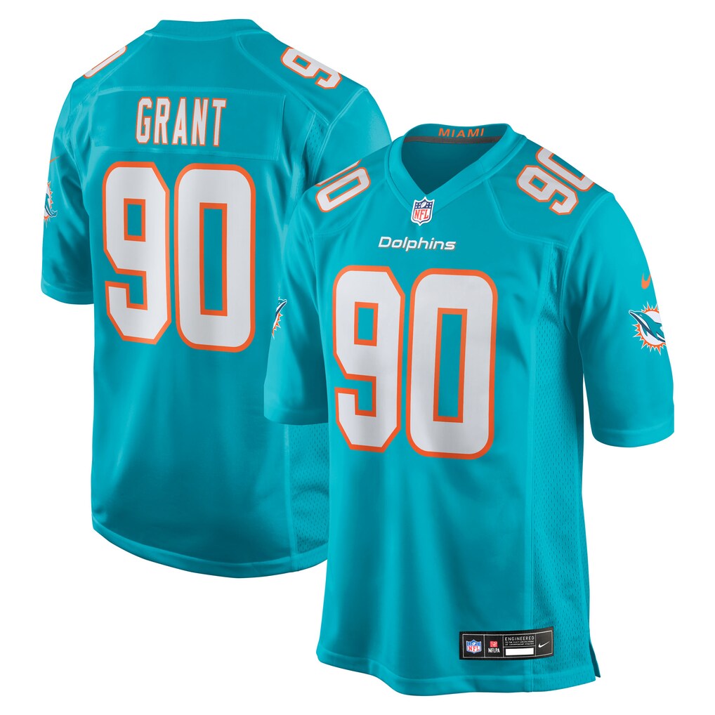 Men's Miami Dolphins Kenneth Grant Nike Aqua Team Game Jersey