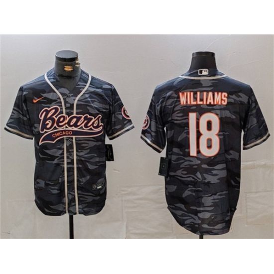 Men's Chicago Bears #18 Caleb Williams Grey Camo With Cool Base Stitched Baseball Jersey - Ujersey