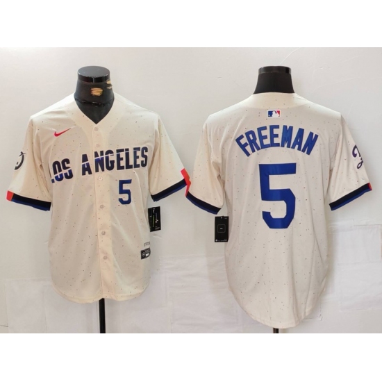 Men's Los Angeles Dodgers #5 Freddie Freeman Number Cream 2024 City Connect Limited Stitched Jerseys - Ujersey