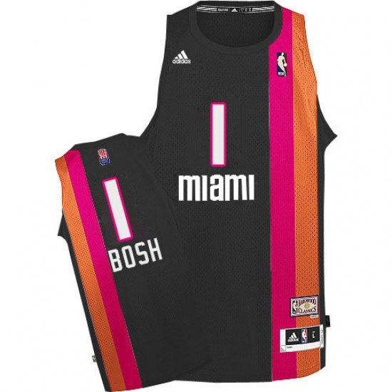 Men's Adidas Miami Heat #1 Chris Bosh Swingman Black ABA Hardwood Classic NBA Jersey - Ujersey