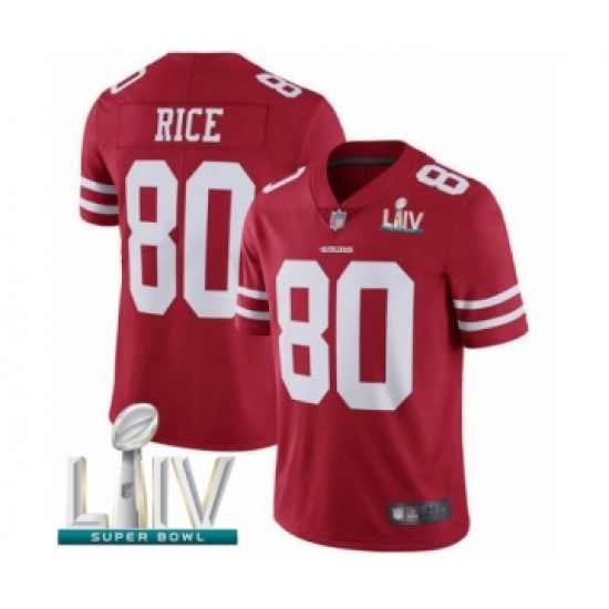 Men's San Francisco 49ers #80 Jerry Rice Red Team Color Vapor Untouchable Limited Player Super Bowl LIV Bound Football Jersey - Ujersey