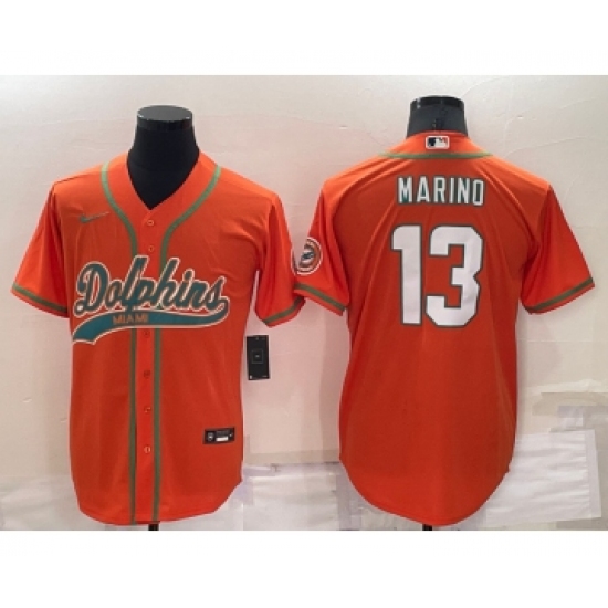 Men's Miami Dolphins #13 Dan Marino Orange Stitched Cool Base Nike Baseball Jersey - Ujersey