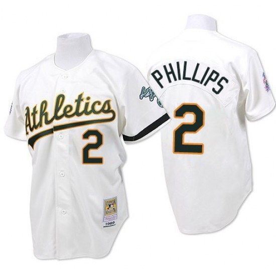 Men's Mitchell and Ness Oakland Athletics #2 Tony Phillips Authentic White Throwback MLB Jersey - Ujersey