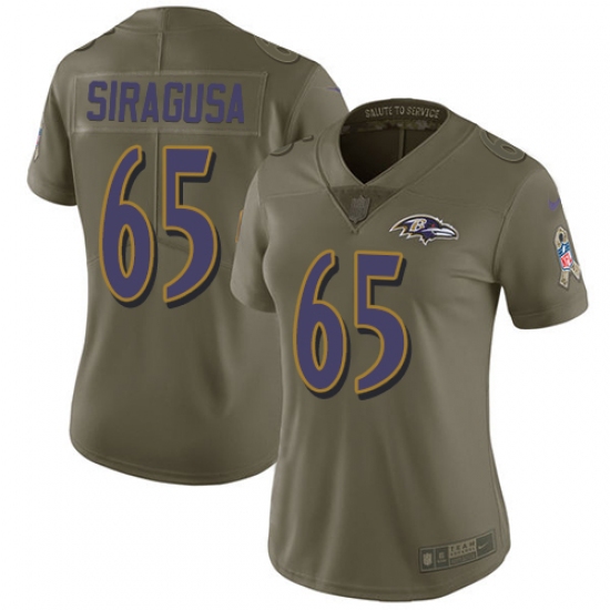 Women's Nike Baltimore Ravens #65 Nico Siragusa Limited Olive 2017 Salute to Service NFL Jersey - Ujersey