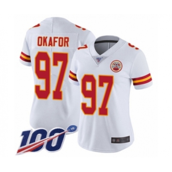 Women's Kansas City Chiefs #97 Alex Okafor White Vapor Untouchable Limited Player 100th Season Football Jersey - Ujersey