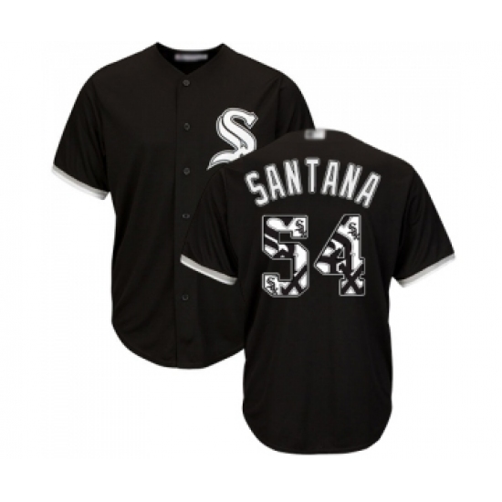 Men's Chicago White Sox #54 Ervin Santana Authentic Black Team Logo Fashion Cool Base Baseball Jersey - Ujersey