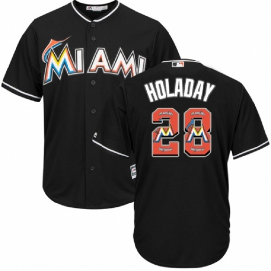 Men's Majestic Miami Marlins #28 Bryan Holaday Authentic Black Team Logo Fashion Cool Base MLB Jersey - Ujersey