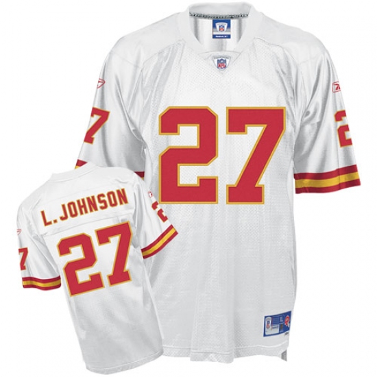 Reebok Kansas City Chiefs #27 Larry Johnson White Replica Throwback NFL Jersey - Ujersey