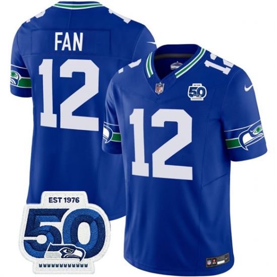 Men's Seattle Seahawks #12 Fan Royal 2025 F.U.S.E 50th Anniversary Throwback Vapor Limited Football Stitched Jersey - Ujersey
