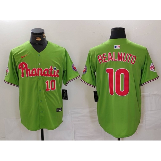 Men's Philadelphia Phillies #10 JT Realmuto Number Green With Stitched Cool Base Nike Jersey