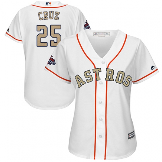Women's Majestic Houston Astros #25 Jose Cruz Jr. Authentic White 2018 Gold Program Cool Base MLB Jersey - Ujersey