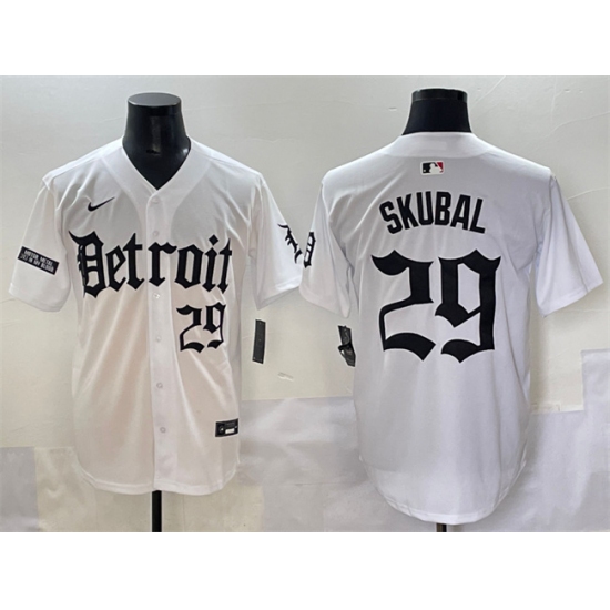 Men's Detroit Tigers #29 Tarik Skubal White 'Motor Gothic Edition' Vapor Premier Limited Stitched Baseball Jersey - Ujersey