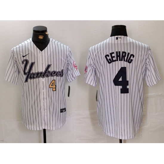 Men's New York Yankees #4 Lou Gehrig White Pinstripe Fashion Cool Base Jerseys - Ujersey