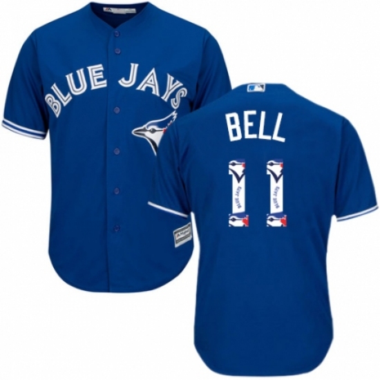 Men's Majestic Toronto Blue Jays #11 George Bell Authentic Blue Team Logo Fashion MLB Jersey - Ujersey