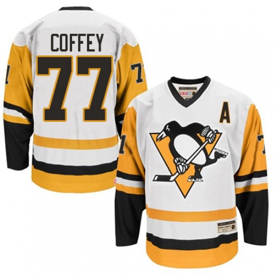 Men's CCM Pittsburgh Penguins #77 Paul Coffey Premier White Throwback NHL Jersey
